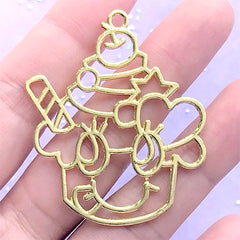 Ice Cream Cup Open Bezel Charm | Kawaii Sweet Deco Frame for UV Resin Filling | Dessert Pendant (1 piece / Gold / 41mm x 48mm)