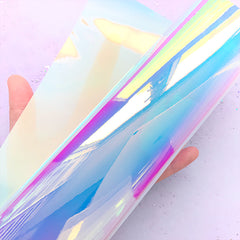 PVC Fabric in Iridescent Rainbow Color | Transparent Vinyl Leather Sheet | Kawaii Pencil Case Making (White / 20cm x 26cm / 0.1mm)