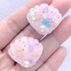 Seashell Decoden Cabochon | Marine Life Embellishment | Kawaii Phone Case DIY | Flatback Resin Pieces (2 pcs / Pink / 27mm x 25mm)