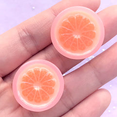 Citrus Cabochons | Grapefruit Embellishments | Faux Food Decoration | Kawaii Resin Cabochon | Decoden Supplies (2 pcs / Pink / 26mm)