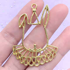 Rabbit Clown Open Bezel | Kawaii Circus Bunny Charm | Cute Animal Deco Frame for UV Resin (1 piece / Yellow Gold / 37mm x 51mm)