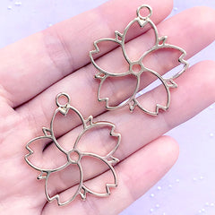 Cute Sakura Open Bezel for UV Resin Filling | Floral Pendant | Cherry Blossom Deco Frame | Kawaii Craft Supplies (2 pcs / Gold / 32mm x 35mm)