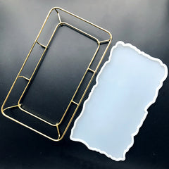 Rectangular Serving Tray Silicone Mold with Metal Frame | Large Rectangle Coaster Mold | Geode Agate Tray Making | Resin Craft Supplies