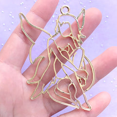 Large Fairy Open Backed Bezel Pendant | Fairytale Deco Frame | Kawaii UV Resin Jewellery Making (1 piece / Gold / 58mm x 70mm)