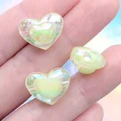 Acrylic Heart Beads in Iridescent Colour | Chunky Jewelry DIY | Kawaii Bead Supplies (AB Yellow / 4 pcs / 17mm x 13mm)