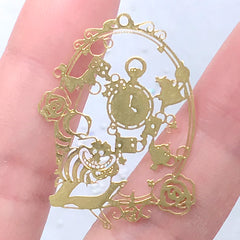 Alice in Wonderland Steampunk Metal Bookmark Charm | Fantasy Pocket Watch Deco Frame for UV Resin Filling (1 piece / 26mm x 34mm)
