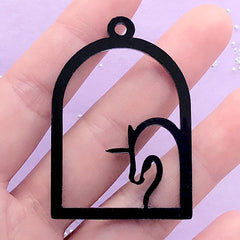 CLEARANCE Acrylic Unicorn Open Back Bezel | Kawaii Deco Frame for UV Resin Filling | Magical Charm (1 piece / Black / 34mm x 49mm / 2 Sided)