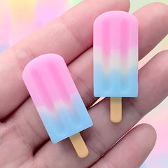 Kawaii Popsicle Resin Cabochon | Miniature Food Jewelry Supplies | Decoden Phone Case Making (2 pcs / 15mm x 38mm)