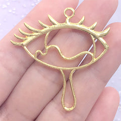 Eye with Teardrop Open Back Bezel Charm | Deco Frame for UV Resin Jewelry DIY (1 piece / Gold / 41mm x 42mm)