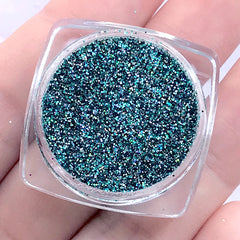 Iridescent Glitter | Holographic Glitter Powder | Glittery Embellishment | Bling Bling Nail Art (Green Silver / 0.2mm / 2.5g)