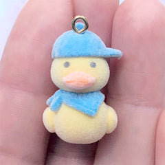 3D Rubber Duck Charm | Flocked Bathing Duck Animal Pendant | Kawaii Jewelry DIY (1 piece / 17mm x 26mm)