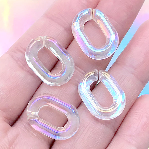 Iridescent Clear Oval Chain Links | Chunky Open Links in Rainbow Color | Plastic Jewelry Making | Acrylic Purse Chain DIY (4 pcs / AB Clear / 14mm x 20mm)