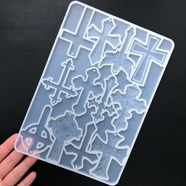 Assorted Cross Pendant Silicone Mold 12 Cavity Gothic Jewelry DIY Latin Cross Passion Cross Budded Cross Celtic Cross Mould
