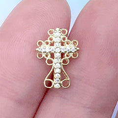 Cross Nail Charm with Rhinestones | Sparkle Metal Embellishment | Religion Nail Design (1 piece / Gold / 9mm x 13mm)