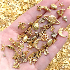 Resin Inclusion Assortment | Metal Embellishment for Resin Art | Kawaii Resin Jewelry Supplies (10 pcs by Random / Gold)