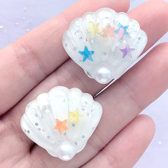 Seashell Cabochons | Decoden Supplies | Beach Decor | Kawaii Phone Case Decoration (2 pcs / White / 27mm x 25mm)