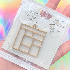 Square Geometric Open Bezel Charm for UV Resin Filling | Geometry Deco Frame for Resin Jewelry DIY (1 piece / Gold / 37mm x 42mm)