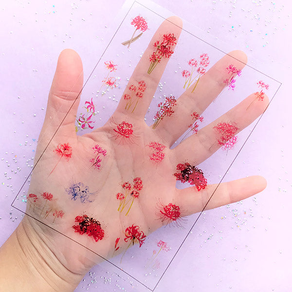 Red Spide Lily Clear Film Sheet | Equinox Flower Embellishments | Flor |  MiniatureSweet | Kawaii Resin Crafts | Decoden Cabochons Supplies