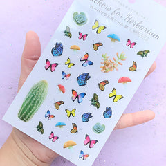 Butterfly Mushroom Succulent Plant Stickers | Nature Stickers for Herbarium | Clear Sticker for Resin Art | Home Decoration