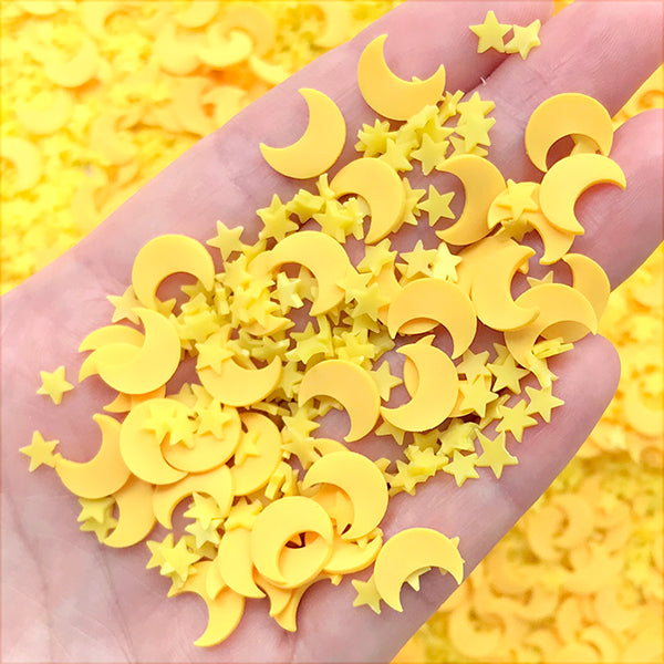 Moon and Star Polymer Clay Slices | Magical Girl Embellishments | Kawaii  Jewelry DIY | Mahou Kei Nail Art (5 grams)