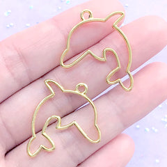DEFECT Dolphin Open Bezel Pendant | Kawaii Marine Life Deco Frame for UV Resin Filling | Fish Charm (2 pcs / Gold / 25mm x 24mm)