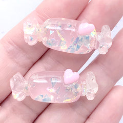 Iridescent Candy Cabochon | Glittery Decoden Pieces | Kawaii Embellishments | Sweets Deco (2 pcs / Light Pink / 15mm x 37mm)