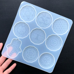 Sacred Geometry Hamsa Hand Magic Circle Silicone Mold (9 Cavity) | Flower of Life Tree of Life Seed of Life Metatron's Cube Chakras Mould