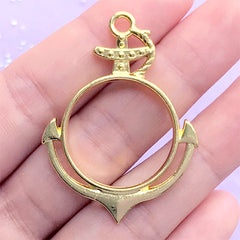 Anchor Open Bezel Pendant for UV Resin Filling | Nautical Deco Frame | Kawaii Resin Jewelry Supplies (1 piece / Gold / 32mm x 43mm)