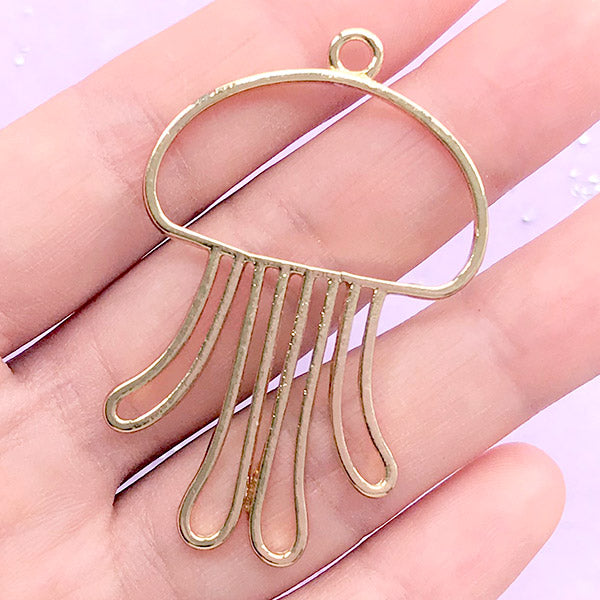 Jellyfish Open Bezel for UV Resin Filling | Sea Jelly Charm | Kawaii Marine Life Deco Frame | Resin Jewellery DIY (1 piece / Gold / 33mm x 50mm)