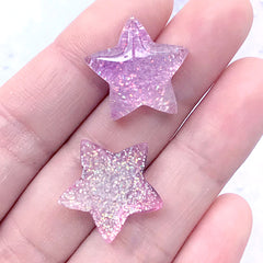 Kawaii Star Cabochons with Glitter | Glittery Resin Cabochon | Decoden Supplies (Purple / 3 pcs / 20mm x 19mm)