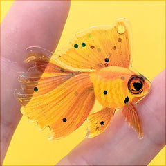 Resin Goldfish Charm with Glitter | Colorful Fish Pendant | Kawaii Jewellery DIY (1 Piece / Orange / 35mm x 35mm)