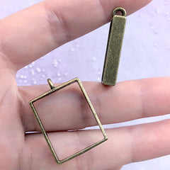 Rectangular Open Bezel Charm for Pressed Flower Jewelry Making | Rectangle Deco Frame (2 pcs / Bronze / 20mm x 29mm)