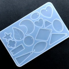 Resin Jewelry Mold | Geometric Charm Silicone Mold (15 Cavity) | Heart Moon Oval Triangle Rhombus Round Rectangle Star Pendant Mold
