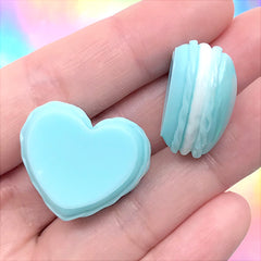 Macaron Resin Cabochons | Miniature French Macaroon | Kawaii Phone Case Making | Faux Sweet Jewelry DIY (2 pcs / Blue / 25mm x 22mm)