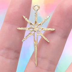 North Star Charm with Rhinestones | Polaris Pendant | Celestial Jewelry DIY (1 piece / Gold / 24mm x 38mm)