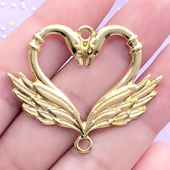 Swan Heart Open Bezel Connector Charm | Bird Deco Frame for UV Resin Filling | Romantic Love Pendant (1 piece / Gold / 41mm x 33mm)