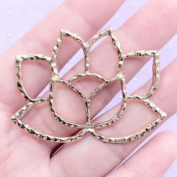 Sacred Lotus Open Back Bezel for UV Resin Filling | Padma Plant Deco Frame | Resin Jewellery Supplies (1 piece / Gold / 52mm x 38mm)