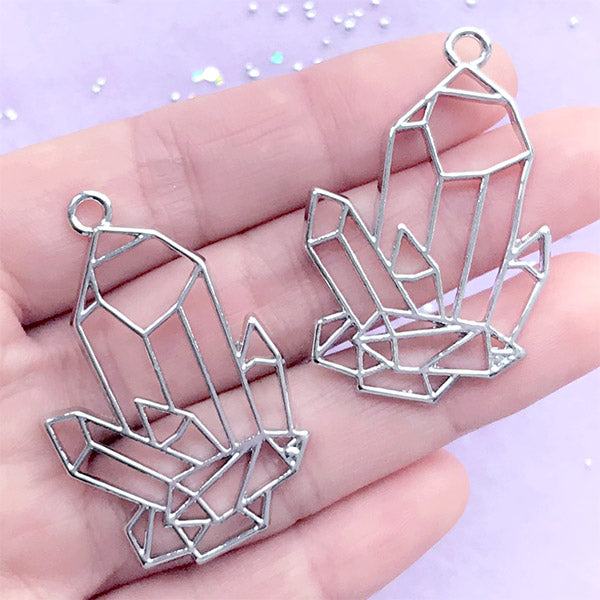 Quartz Shard Open Back Bezel Charm | Crystal Point Deco Frame for UV Resin Filling | Resin Jewelry DIY (2 pcs / Silver / 27mm x 42mm)