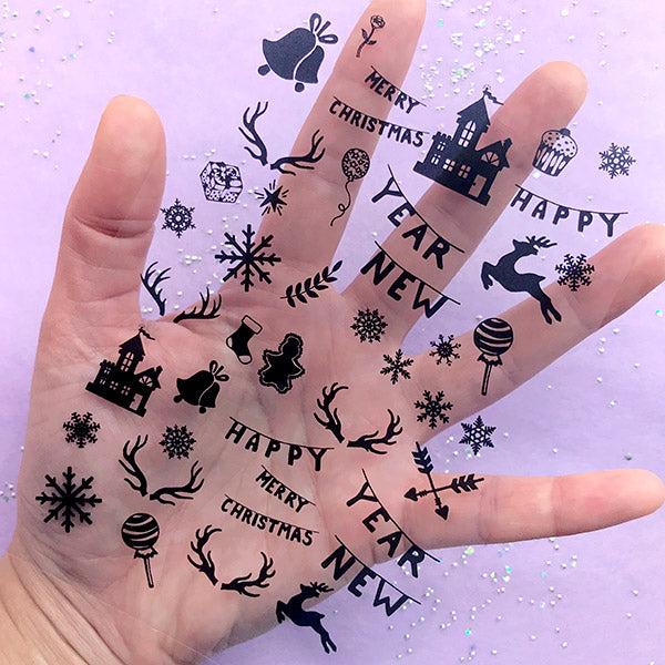 Christmas and New Year Clear Film Sheet in Black Color | Festive Season Embellishment for Resin Craft | UV Resin Fillers