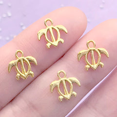 Sea Turtle Embellishments for UV Resin Art | Marine Life Floating Charm | Animal Resin Inclusions | Kawaii Resin Fillers (4 pcs / Gold / 10mm)