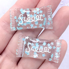 Candy Bag Cabochon with Star Glitter | Sweets Deco | Kawaii Phone Case Deco | Decoden Supplies (2 pcs / 18mm x 34mm)