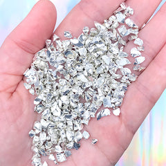 Fake Silver Nuggets | Faux Geode Crystals | Irregular Crushed Glass Stones | Miniature Silver Nugget | Resin Coaster DIY (Silver / 5 to 8mm / 10 grams)