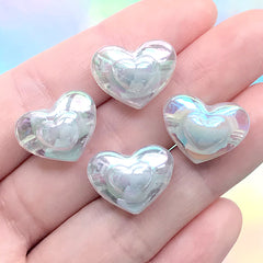 Iridescent Heart Beads | Chunky Jewelry Making | Kawaii Acrylic Bead (AB Grey / 4 pcs / 17mm x 13mm)