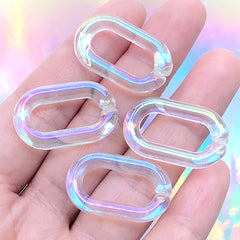 Holographic Clear Oval Links | Iridescent Acrylic Open Chain Links | Chunky Accessory DIY | Plastic Clutch Bag Chain Making (4 pcs / AB Clear / 17mm x 27mm)