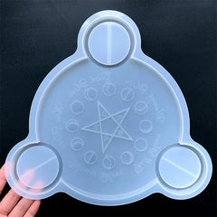 Pentagram Altar Plate with Candle Holder Silicone Mold | Pentacle with Moon Phase Divination Board Mould | Wiccan Altar Decoration (252mm x 234mm)