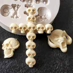 Skulled Cross and Skull Silicone Mold (5 Cavity) | Kawaii Gothic Decoden Cabochon DIY | Halloween Decoration | Epoxy Resin Mould