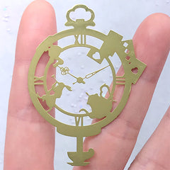Alice in Wonderland Pocket Watch Metal Bookmark Charm | Steampunk Deco Frame for UV Resin Jewellery DIY (1 piece / 43mm x 58mm)