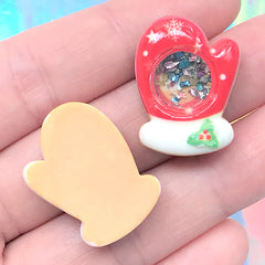 Christmas Glove Shake Shake Cabochons | Christmas Shaker Ornaments | Xmas Decoration (2 pcs / 18mm x 25mm)