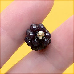 3D Miniature Grape Pendant | Dollhouse Fruit Charm | Faux Food Jewelry Supplies (1 Piece / Dark Purple / 11mm x 18mm)