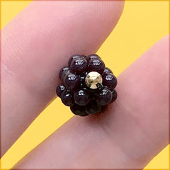 3D Miniature Grape Pendant | Dollhouse Fruit Charm | Faux Food Jewelry Supplies (1 Piece / Dark Purple / 11mm x 18mm)